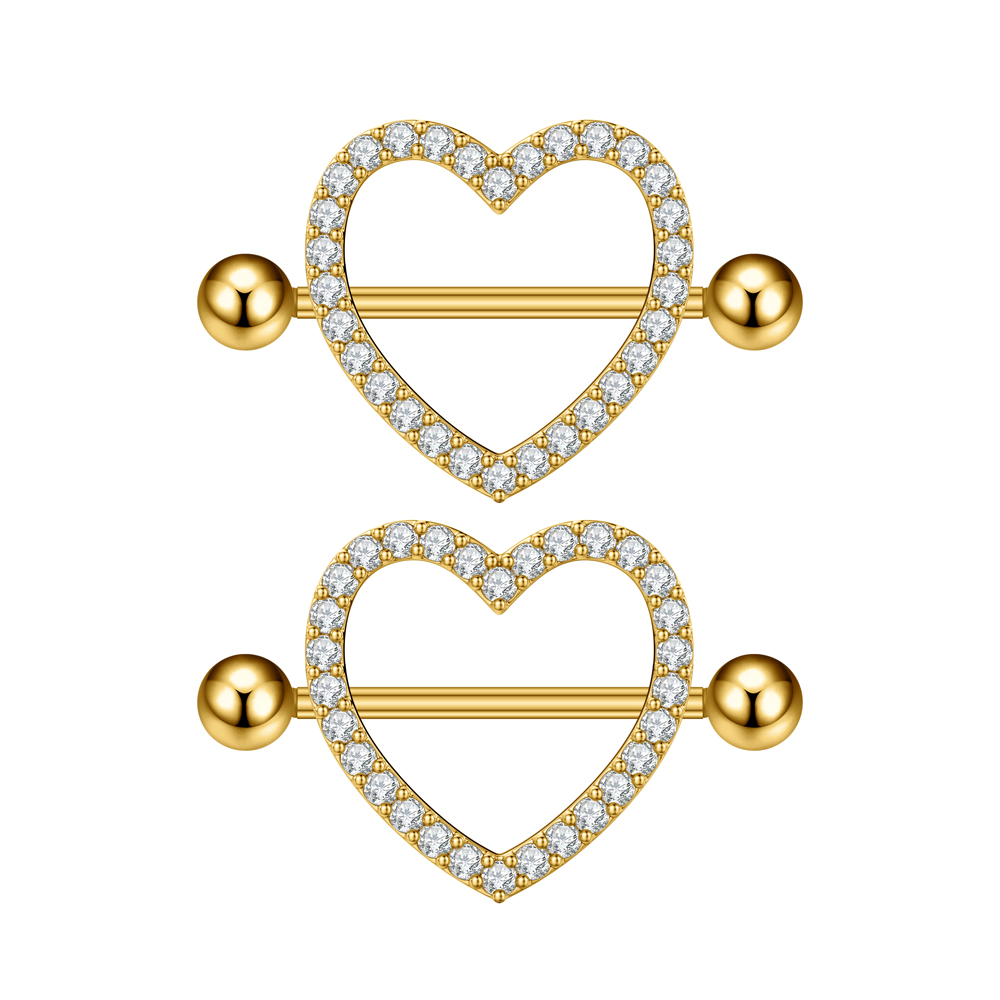 Body Jewelry Barbell - 2PCS Both Sides Screwed Heart Nipple