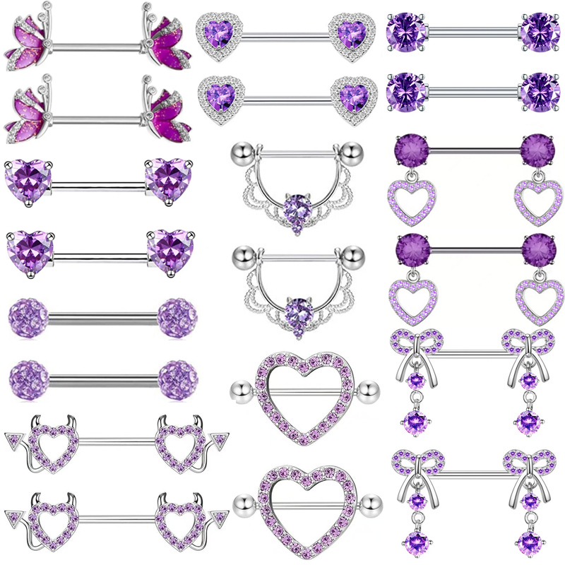 Body Jewelry Changing Kit - Purple Butterlfy Nipple Piercing Jewelry Set