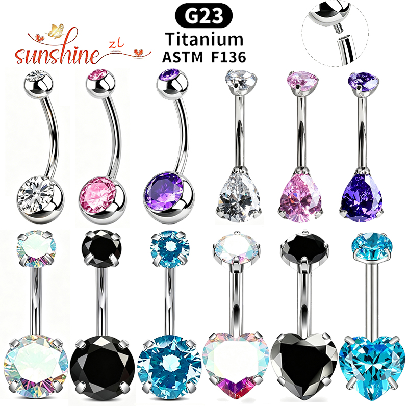 Body Jewelry Barbell - 1PC G23 Titanium Zircon Gem Curved