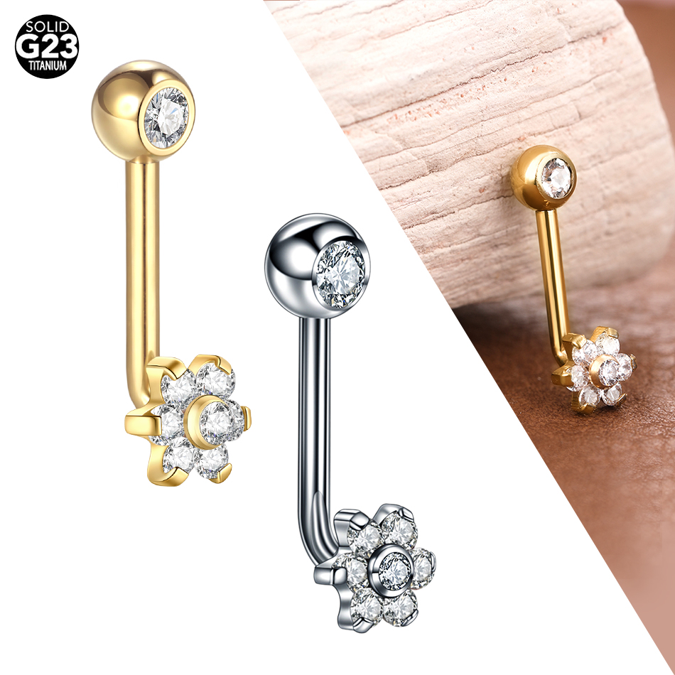 Body Jewelry Vch - 1/5PCS Titanium CZ Crystal Flower Christina