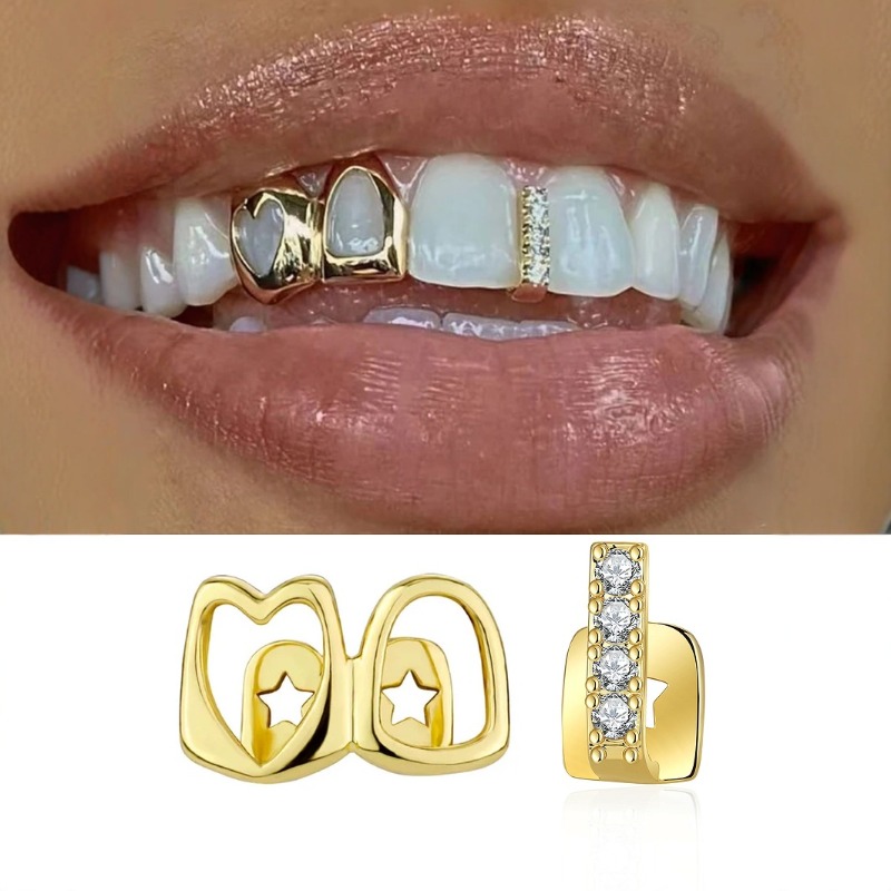 Body Jewelry Changing Kit - -Golden Grillz Tooth Jewelry Set for