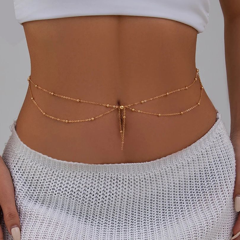 Body Jewelry Waist Chains - KunJoe Multilayer Gold Color Thin Bead