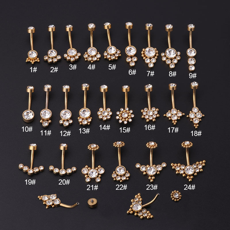 Body Jewelry Barbell - Zircon Golden Belly Button Rings Stainless