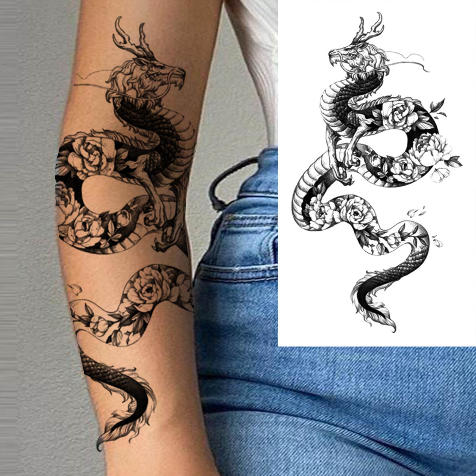 1 Sheets Dragon Temporary Tatt - đánh giá và giá Body Jewelry Tattoo